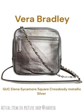 Vera Bradley Women's leather Elena Sycamore Square Crossbody metallic silver
